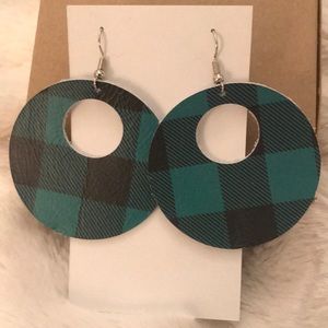 Buffalo Plaid Black and Green leather earrings